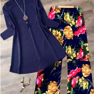 New Plain Kurti And Printed Trouser