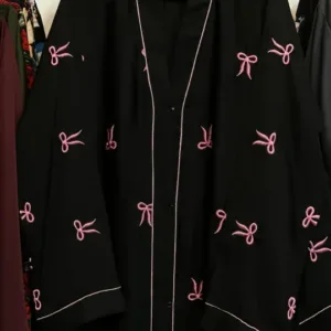 Black Abaya with Pink Bow Embroidery
