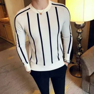 Horizontal + Vertical Line Print Full Sleeves T-Shirt